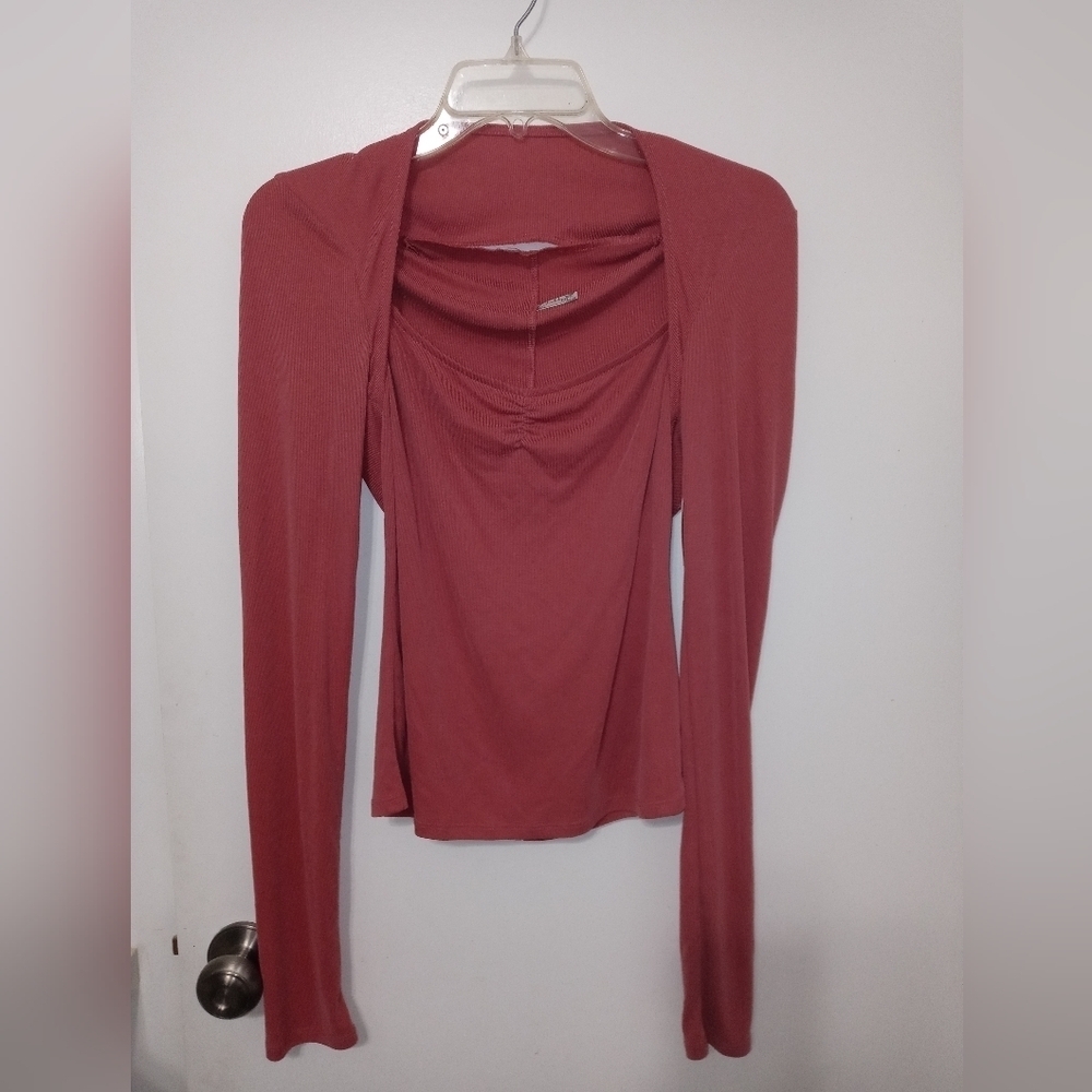 Intimately Free Cropped Knit Overlap Shoulders cut out Neck Back Blouse New